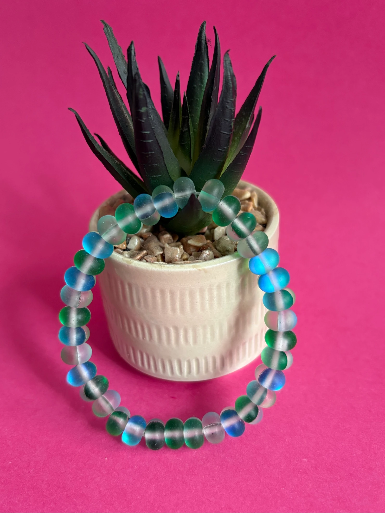 Pulseira Elástica com Pérolas "Efeito Sereia" - Azul e Verde Fosco – photo 2